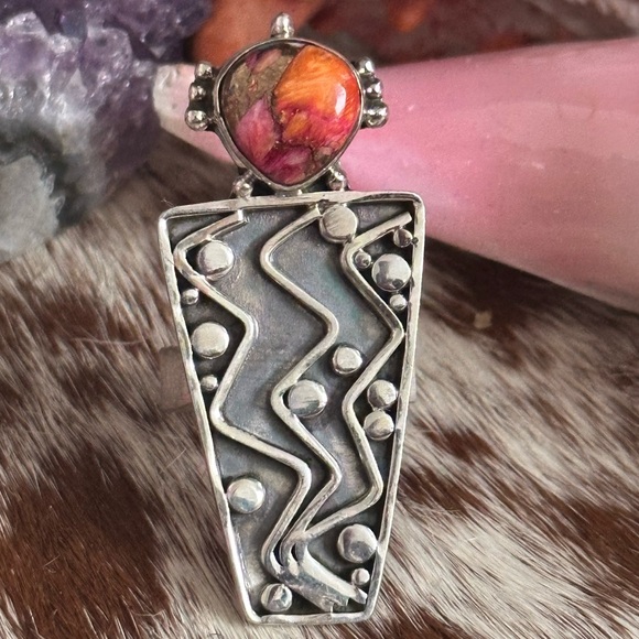 Spiny Oyster Dahlia Kachina Southwestern Sterling Silver Ring - Picture 1 of 4